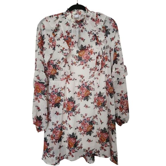 Kit plus Sky Womens Floral Sheer Long Sleeve Lined Knee Length Dress Med *DEFECT - Picture 1 of 11